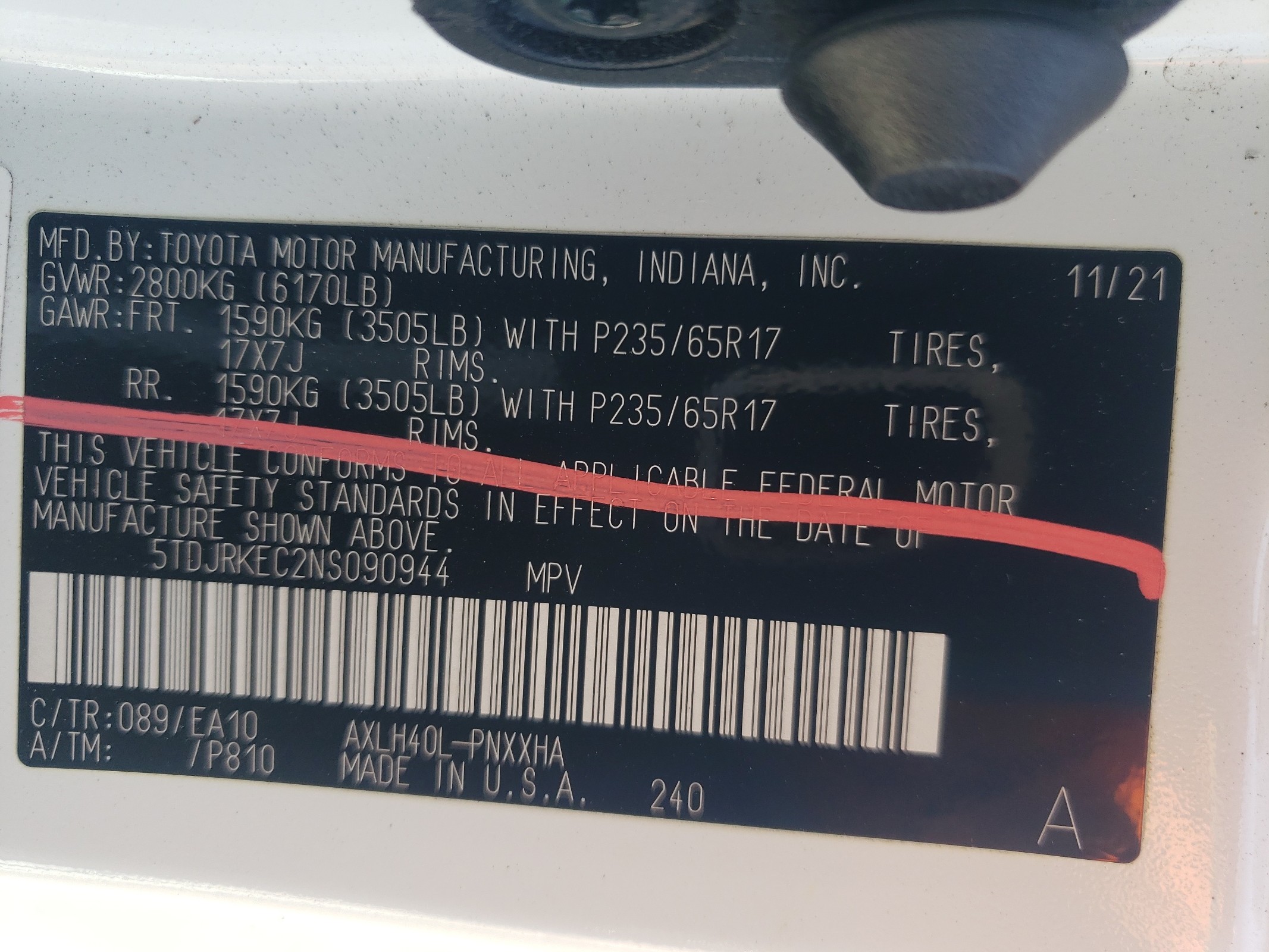 5TDJRKEC2NS090944 2022 Toyota Sienna Xle