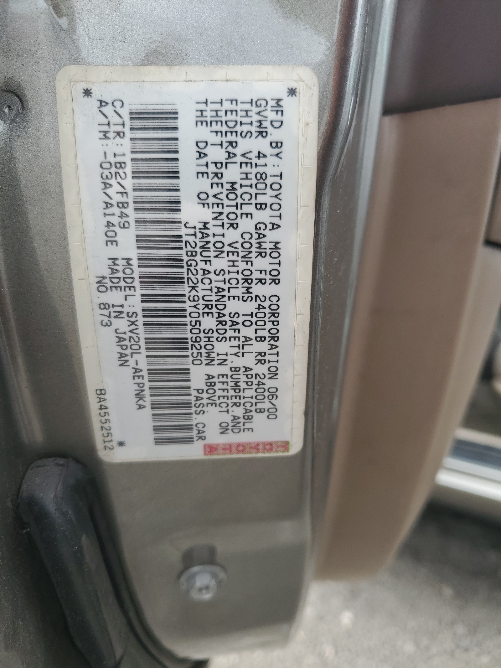 JT2BG22K9Y0509250 2000 Toyota Camry Ce