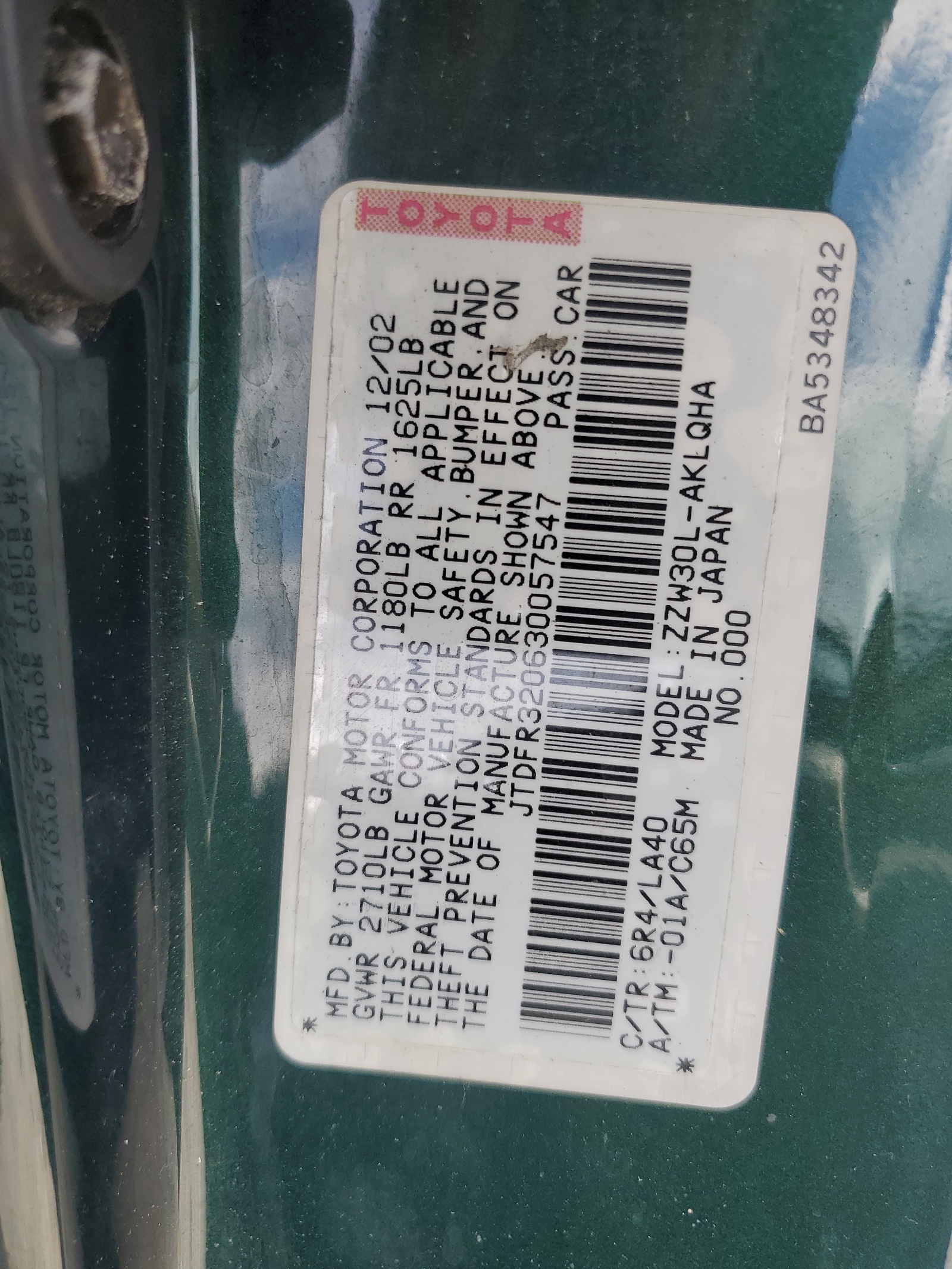 JTDFR320630057547 2003 Toyota Mr2 Spyder