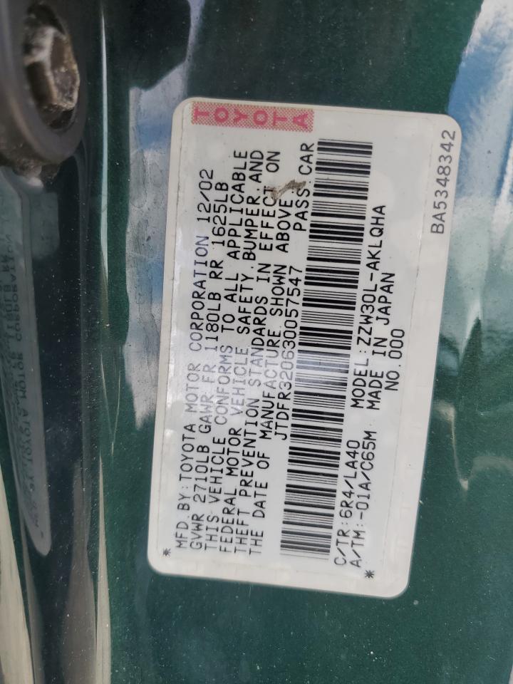 2003 Toyota Mr2 Spyder VIN: JTDFR320630057547 Lot: 65022804