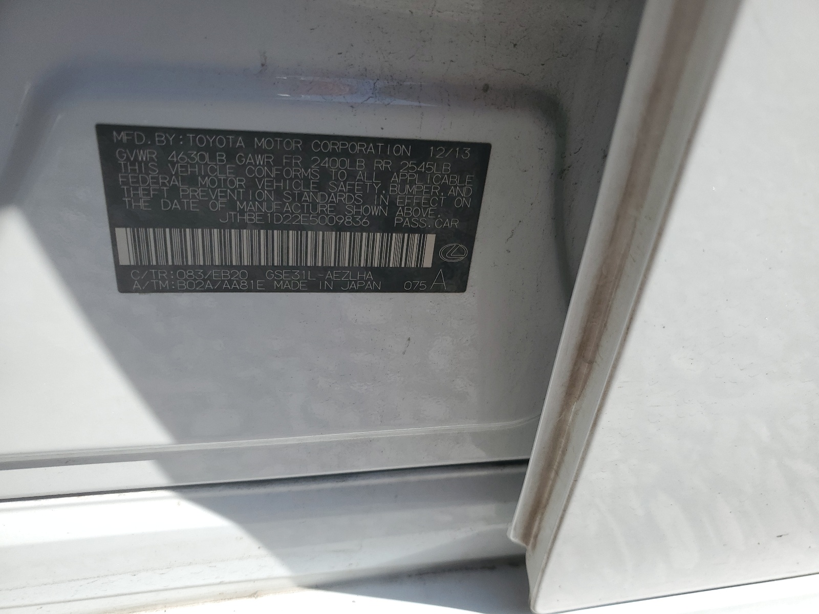 JTHBE1D22E5009836 2014 Lexus Is 350