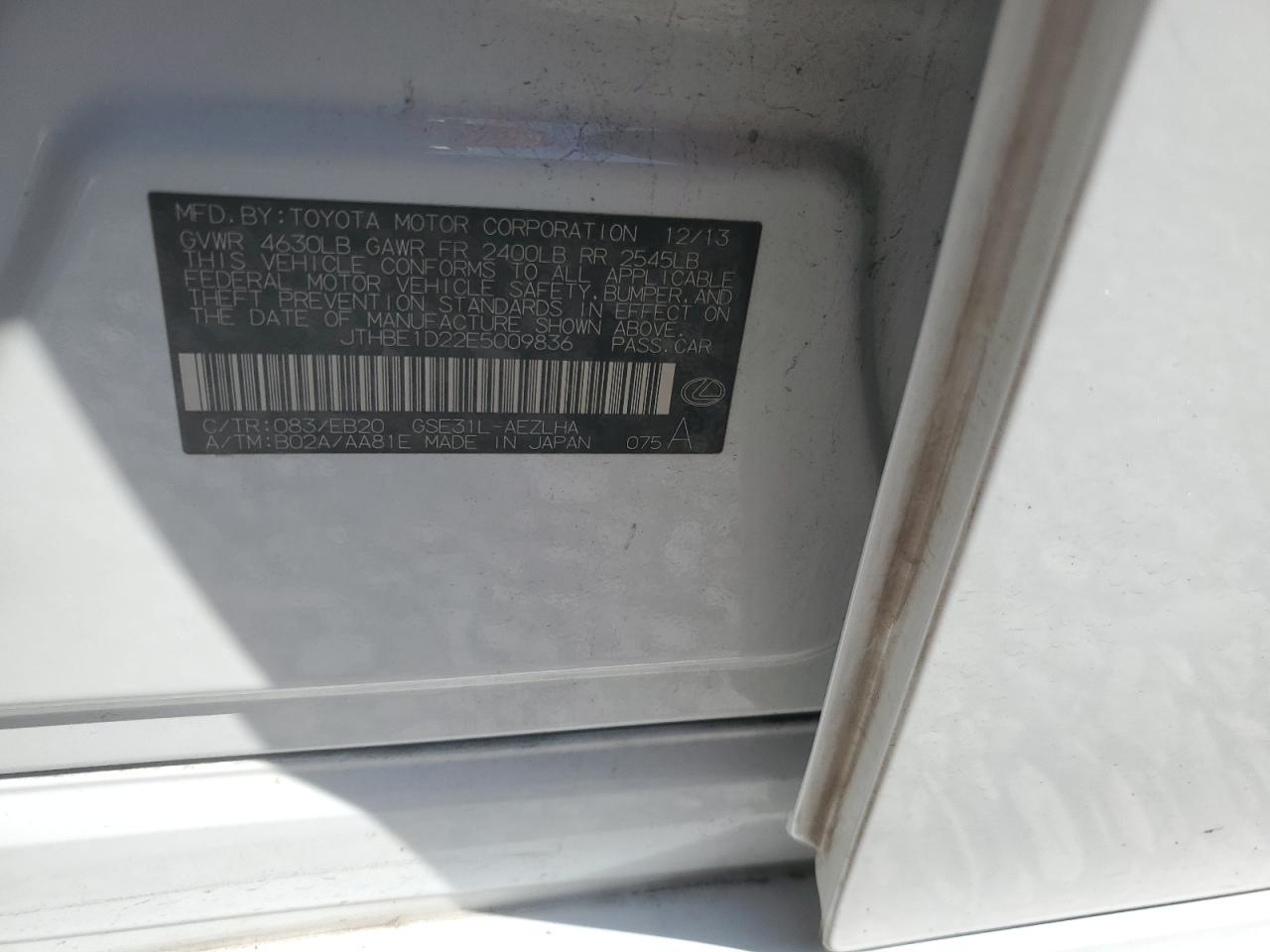 2014 Lexus Is 350 VIN: JTHBE1D22E5009836 Lot: 65034294