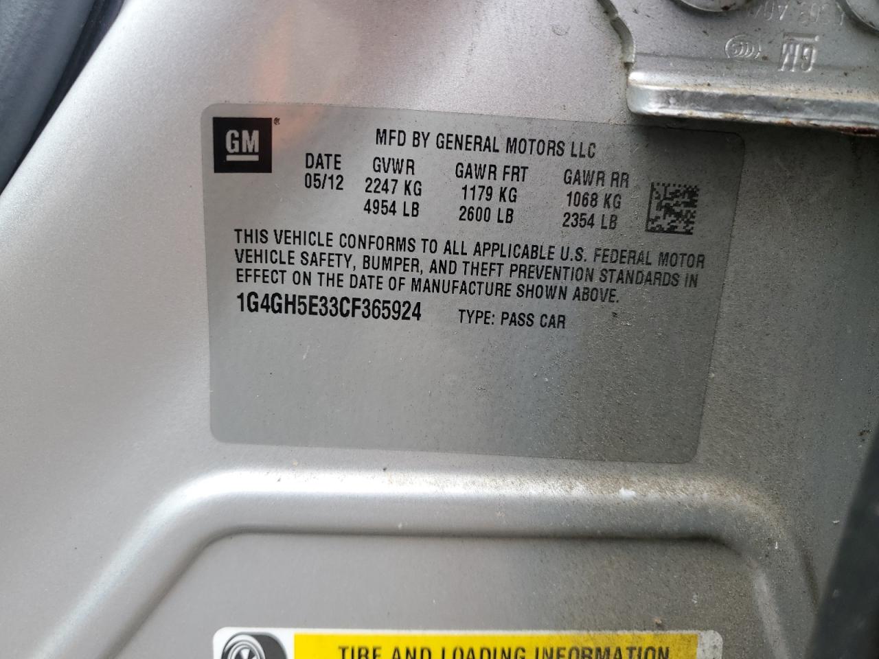 2012 Buick Lacrosse Premium VIN: 1G4GH5E33CF365924 Lot: 63918644