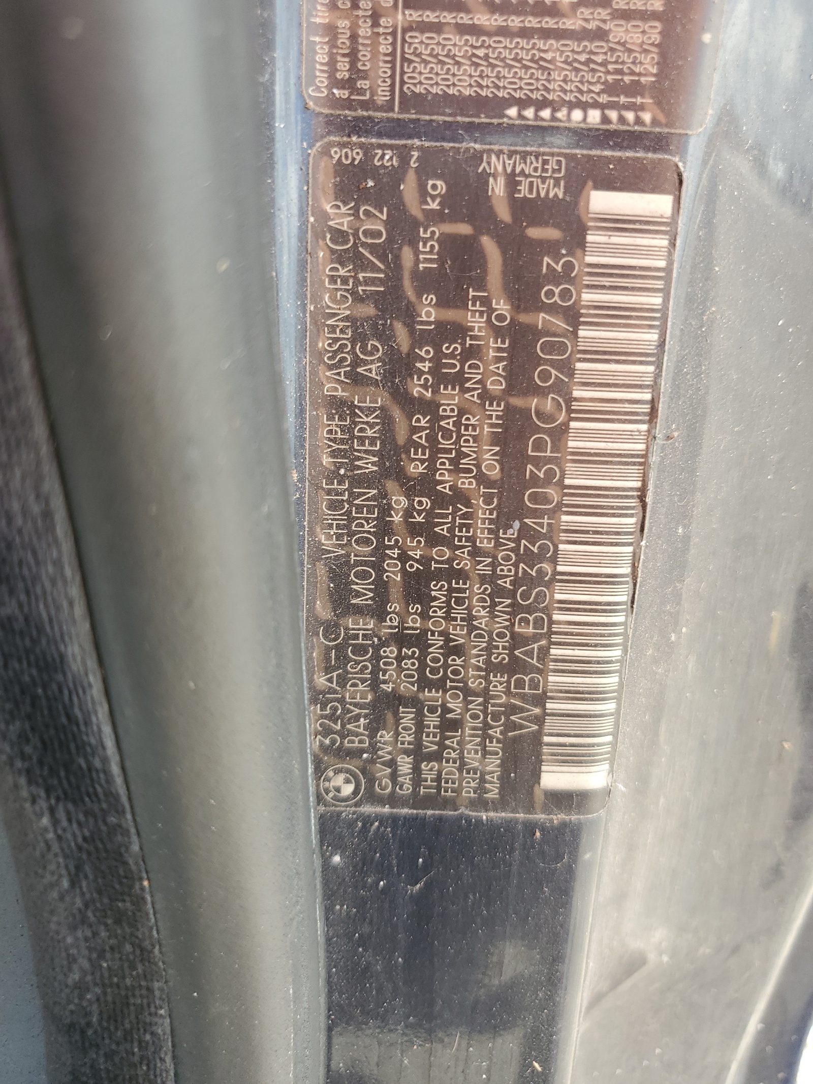 WBABS33403PG90783 2003 BMW 325 Ci