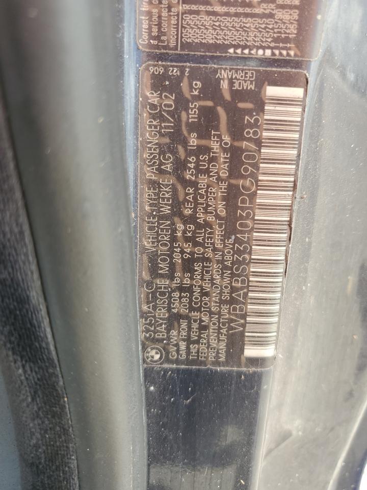 2003 BMW 325 Ci VIN: WBABS33403PG90783 Lot: 64497824