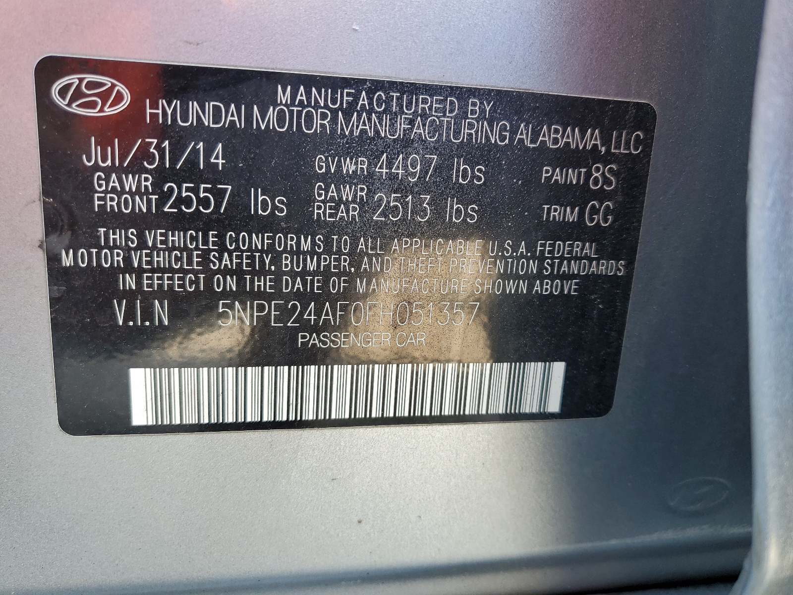 5NPE24AF0FH051357 2015 Hyundai Sonata Se