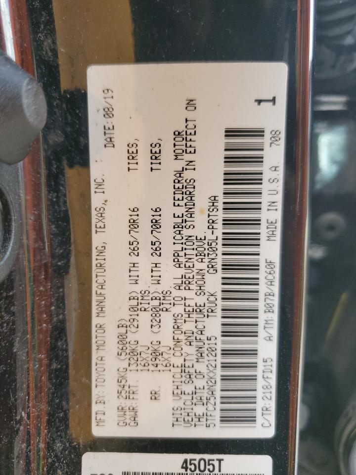 2019 Toyota Tacoma Double Cab VIN: 5TFCZ5AN2KX212015 Lot: 65015174