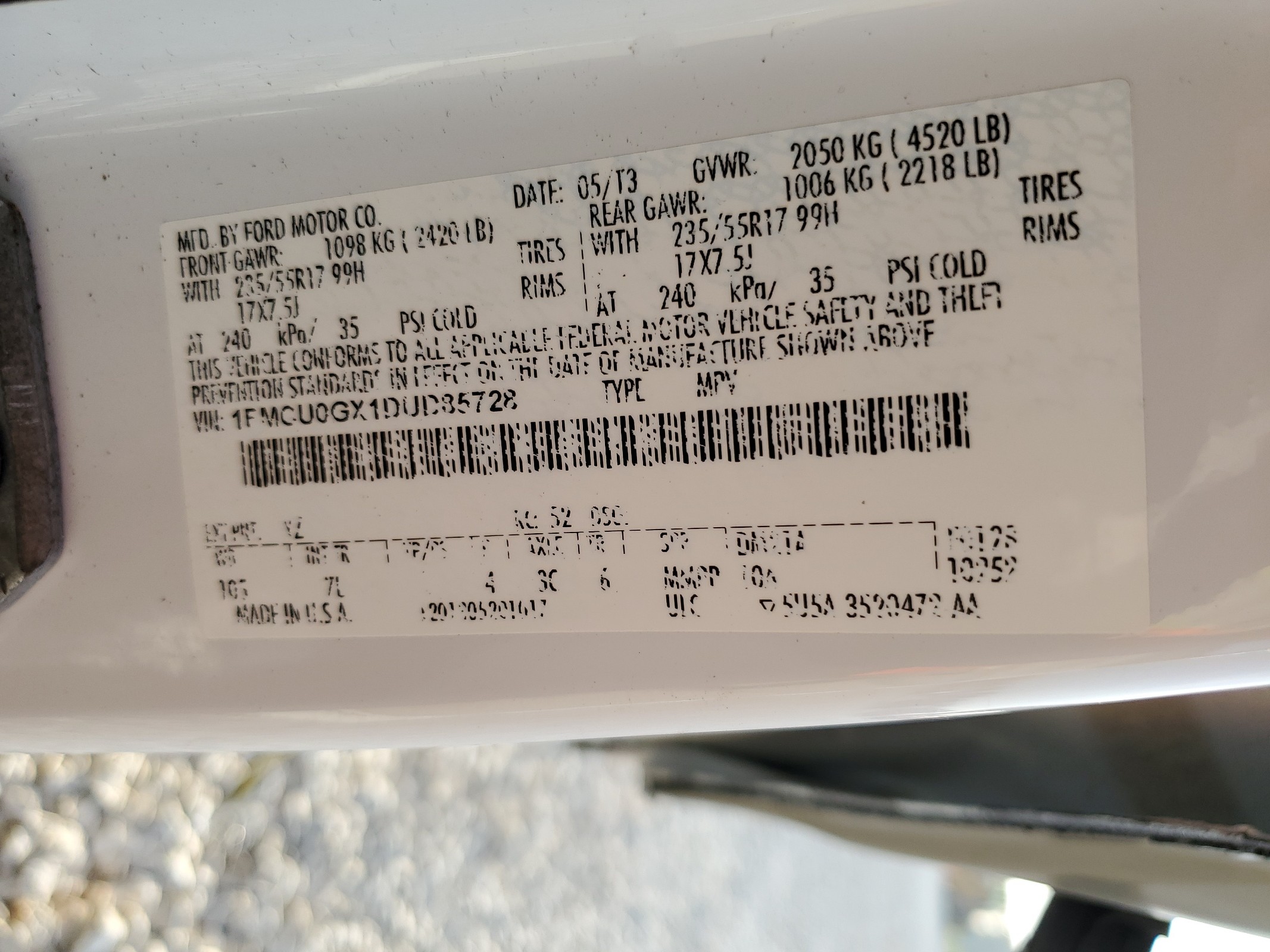 1FMCU0GX1DUD85728 2013 Ford Escape Se