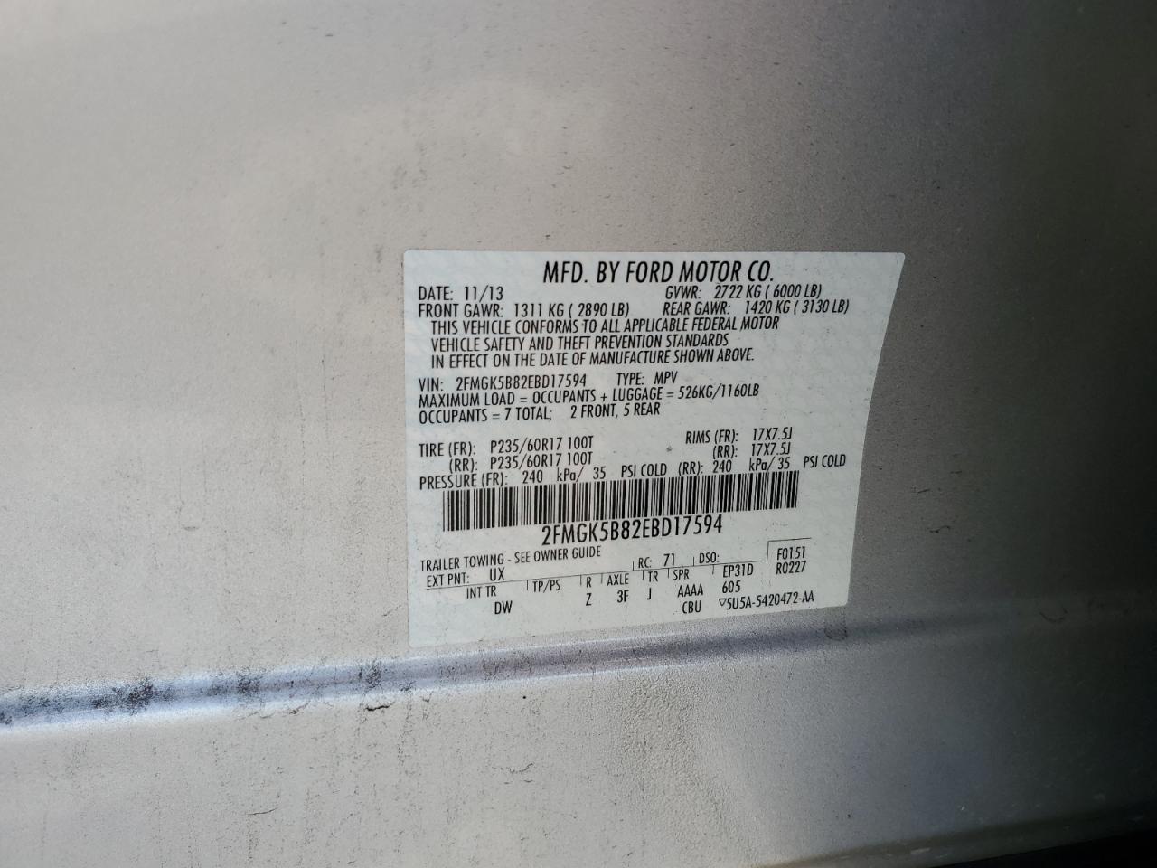 2014 Ford Flex Se VIN: 2FMGK5B82EBD17594 Lot: 64887004