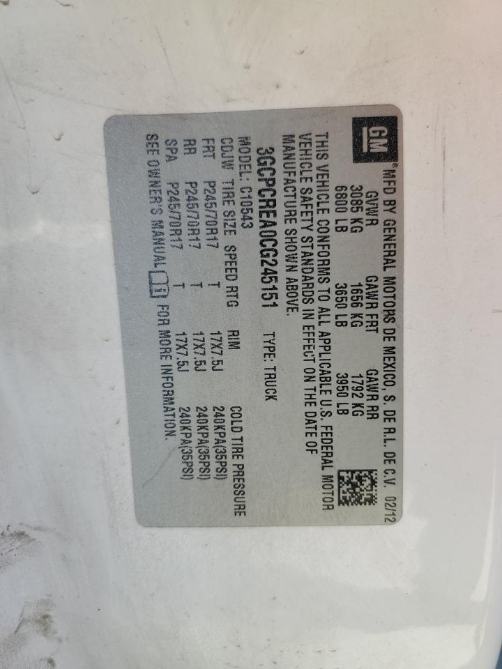 2012 Chevrolet Silverado C1500 Ls VIN: 3GCPCREA0CG245151 Lot: 63075834