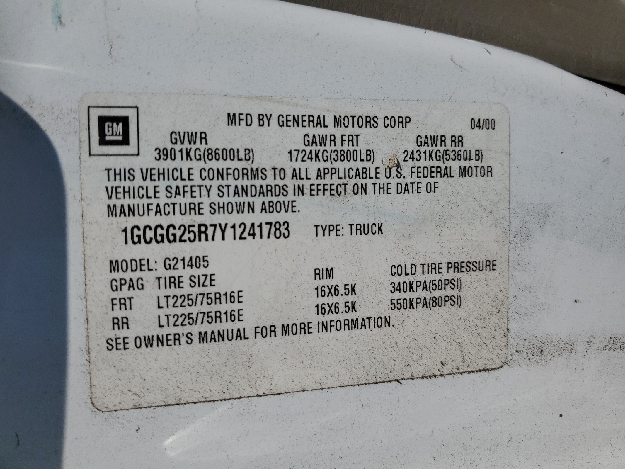 1GCGG25R7Y1241783 2000 Chevrolet Express G2500