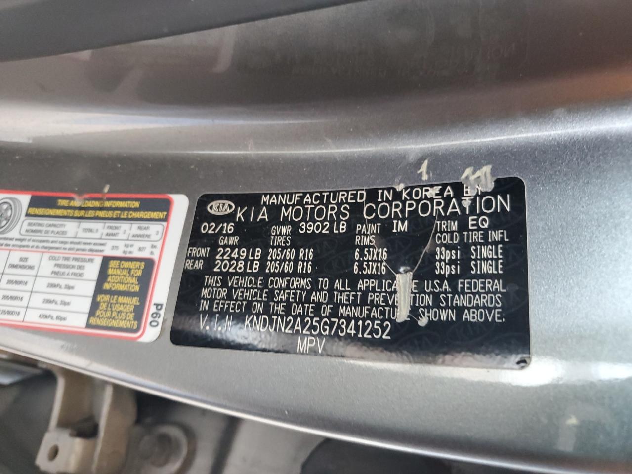 2016 Kia Soul VIN: KNDJN2A25G7341252 Lot: 64105504