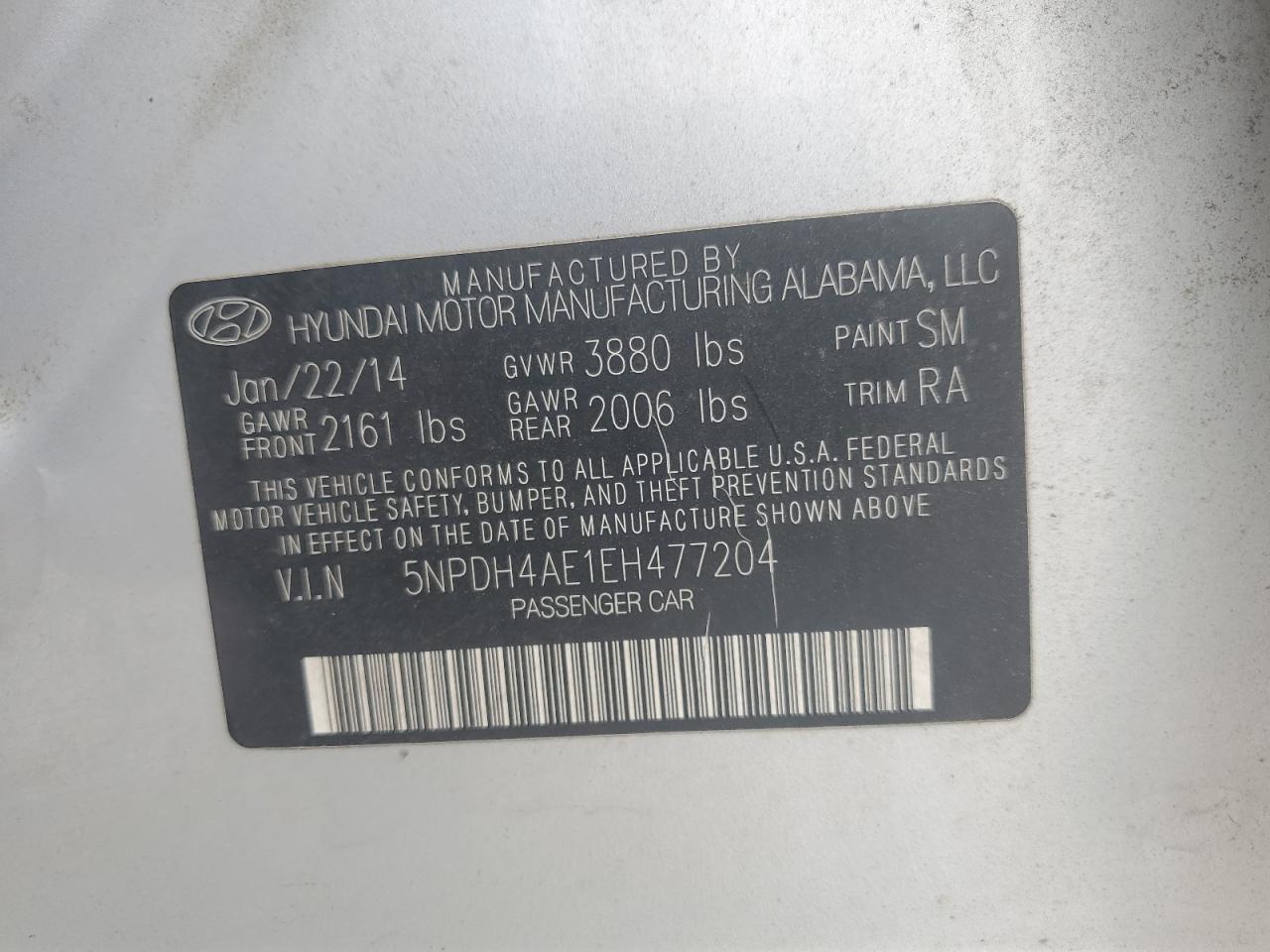 5NPDH4AE1EH477204 2014 Hyundai Elantra Se