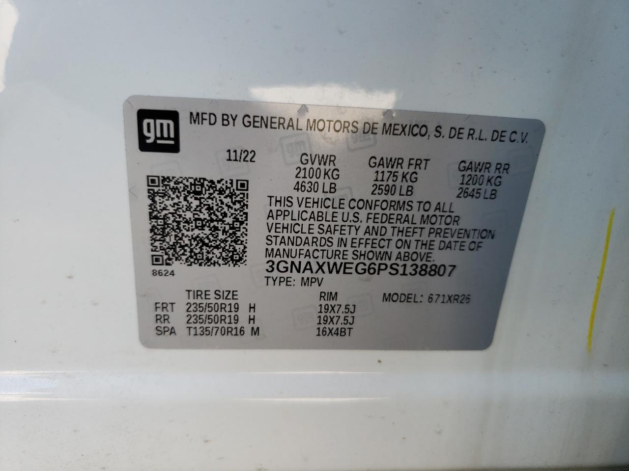 2023 Chevrolet Equinox Rs VIN: 3GNAXWEG6PS138807 Lot: 65017094