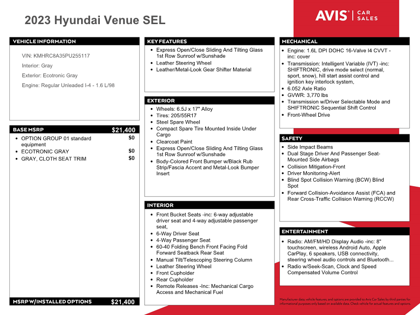 KMHRC8A35PU255117 2023 Hyundai Venue Sel