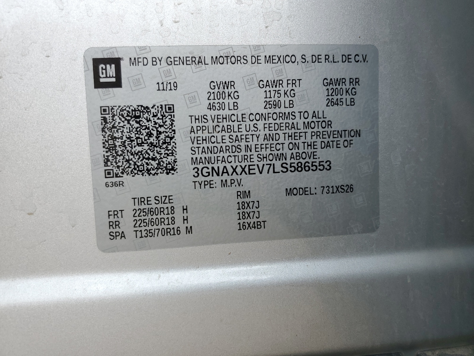 3GNAXXEV7LS586553 2020 Chevrolet Equinox Premier