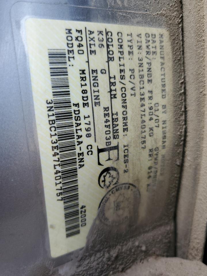 3N1BC13E47L401757 2007 Nissan Versa S