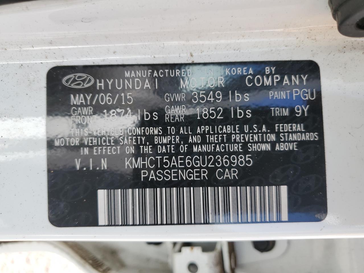 2016 Hyundai Accent Se VIN: KMHCT5AE6GU236985 Lot: 62237164