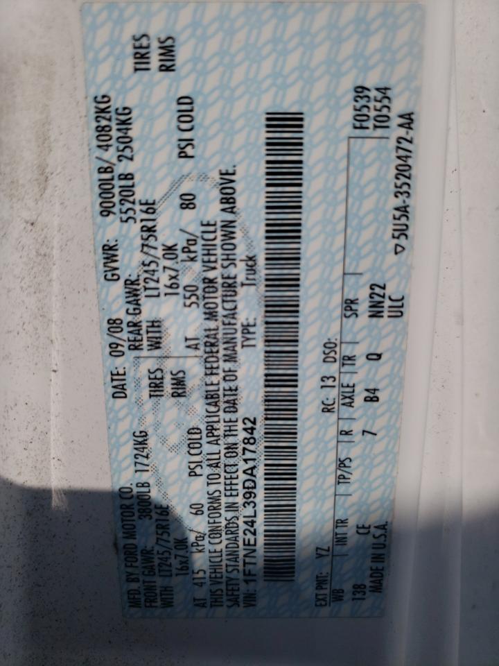 2009 Ford Econoline E250 Van VIN: 1FTNE24L39DA17842 Lot: 62289754