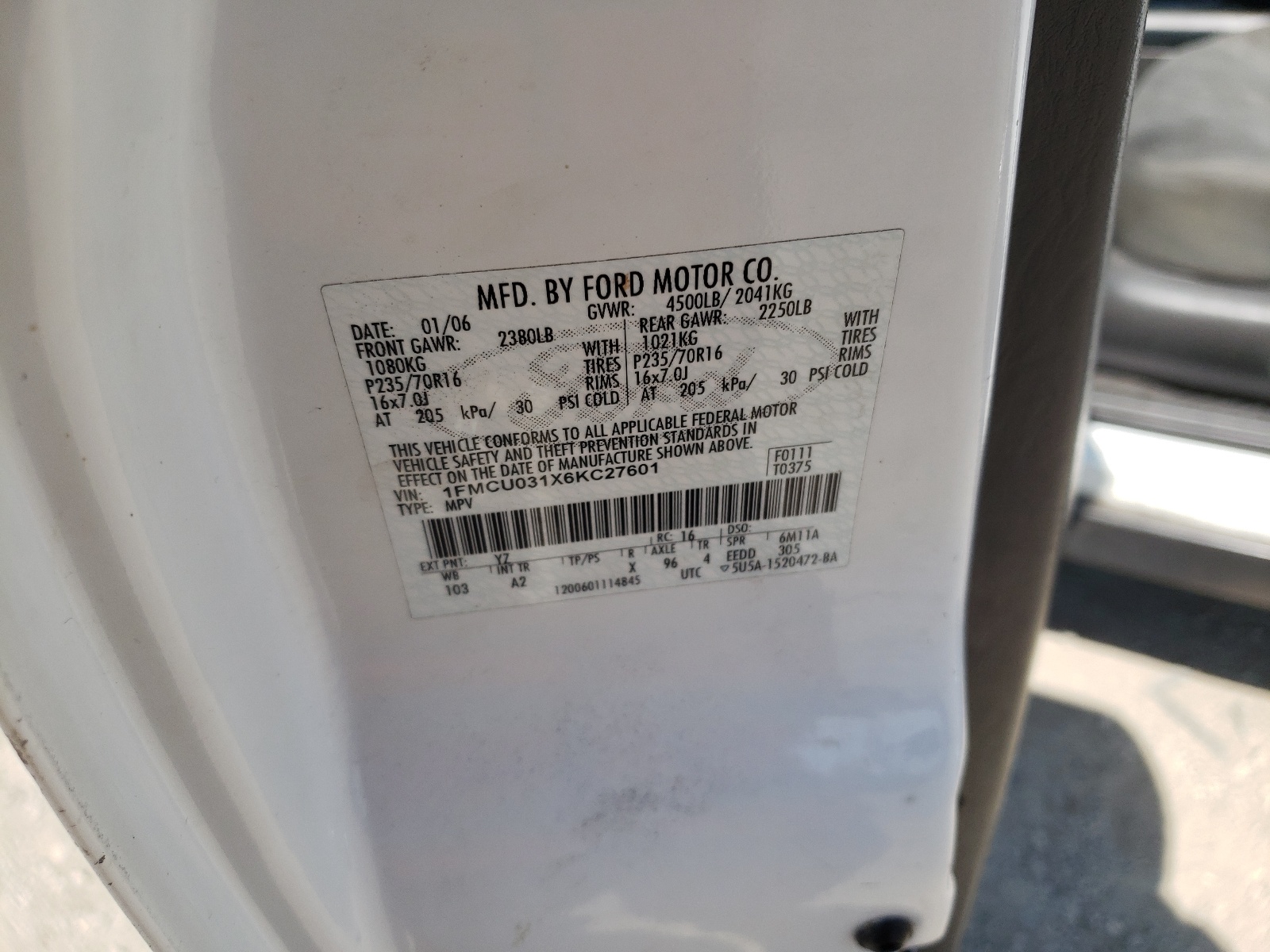 1FMCU031X6KC27601 2006 Ford Escape Xlt