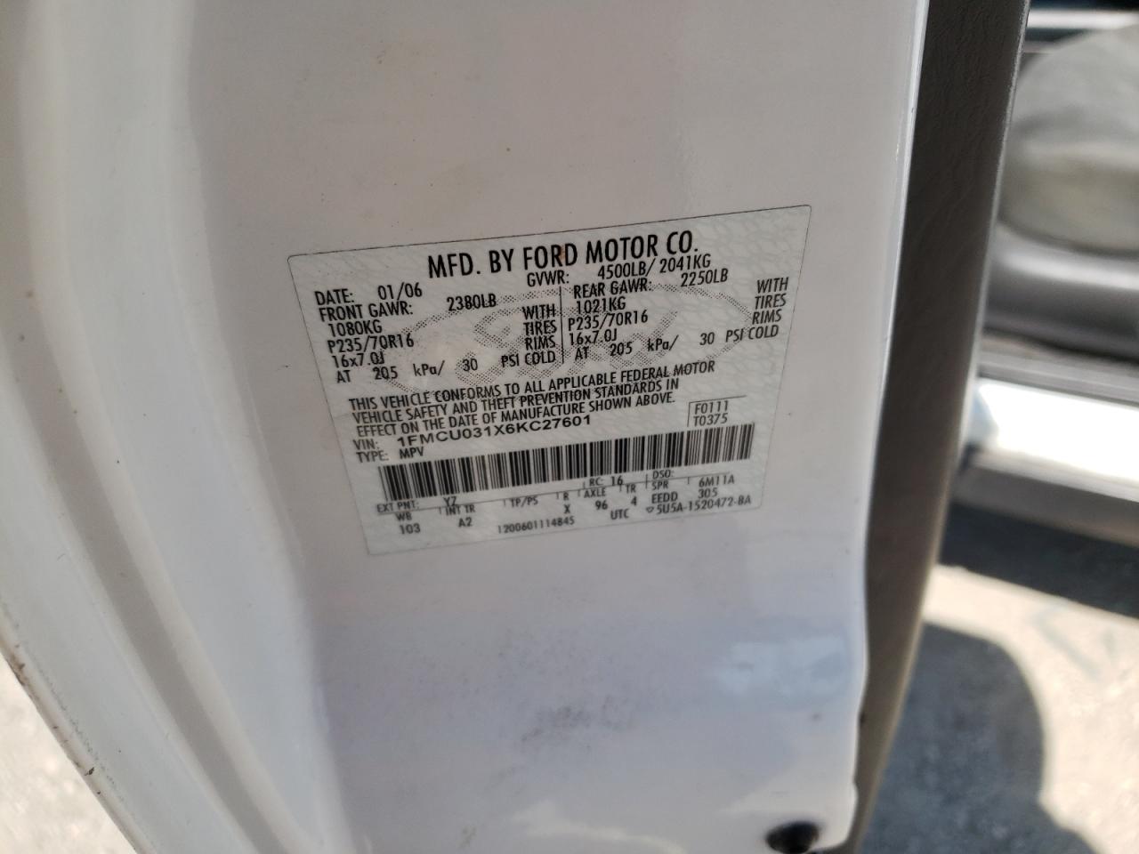 2006 Ford Escape Xlt VIN: 1FMCU031X6KC27601 Lot: 63317824