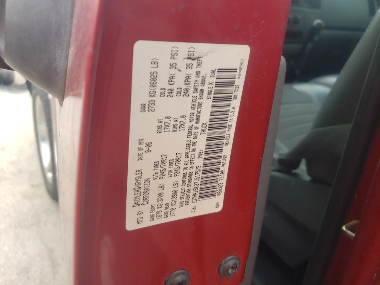 2007 Dodge Ram 1500 St VIN: 1D7HA16K37J517575 Lot: 62535294