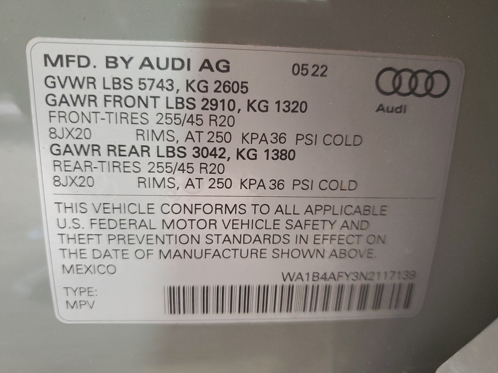 WA1B4AFY3N2117139 2022 Audi Sq5 Premium Plus