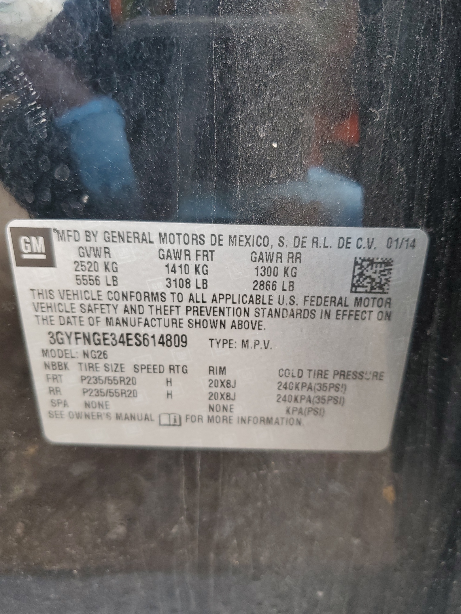 3GYFNGE34ES614809 2014 Cadillac Srx Premium Collection