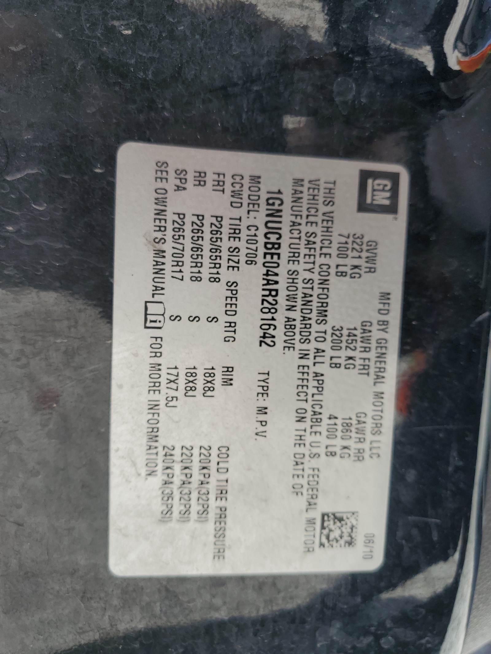 1GNUCBE04AR281642 2010 Chevrolet Tahoe C1500 Lt