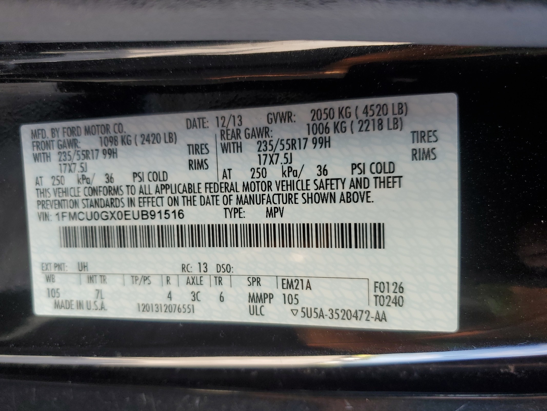 1FMCU0GX0EUB91516 2014 Ford Escape Se