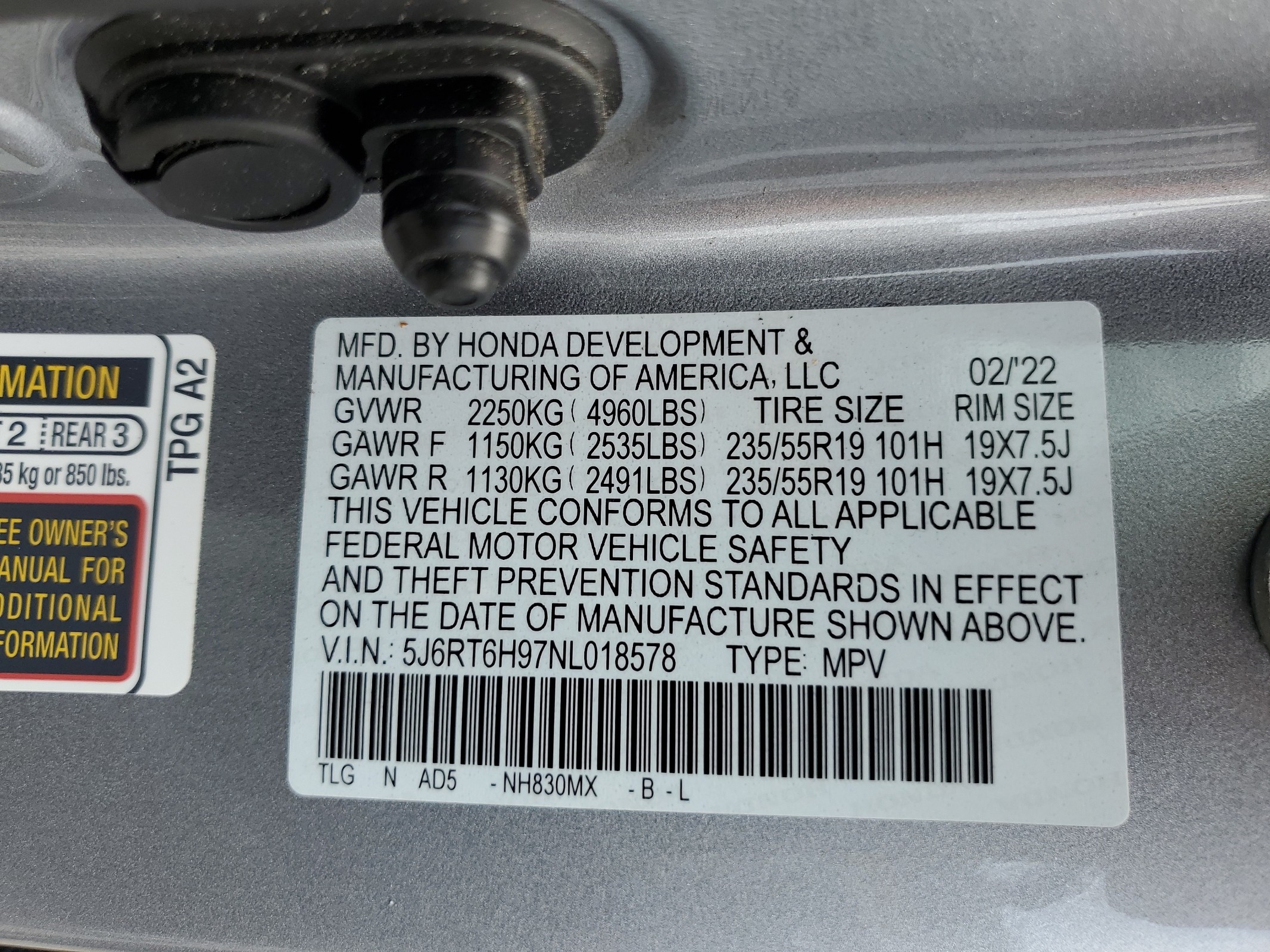 5J6RT6H97NL018578 2022 Honda Cr-V Touring