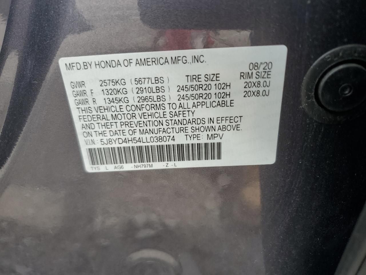 5J8YD4H54LL038074 2020 Acura Mdx Technology