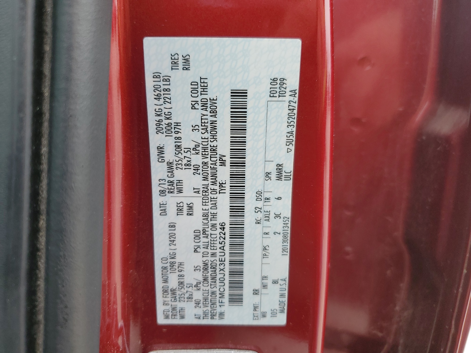 1FMCU0JX3EUA52246 2014 Ford Escape Titanium