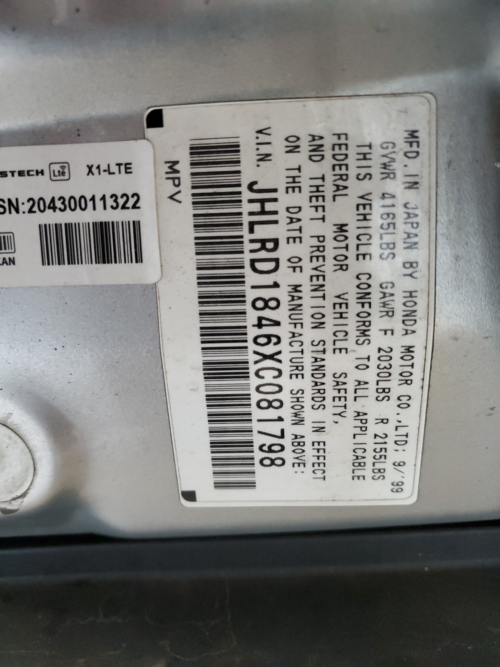 JHLRD1846XC081798 1999 Honda Cr-V Lx