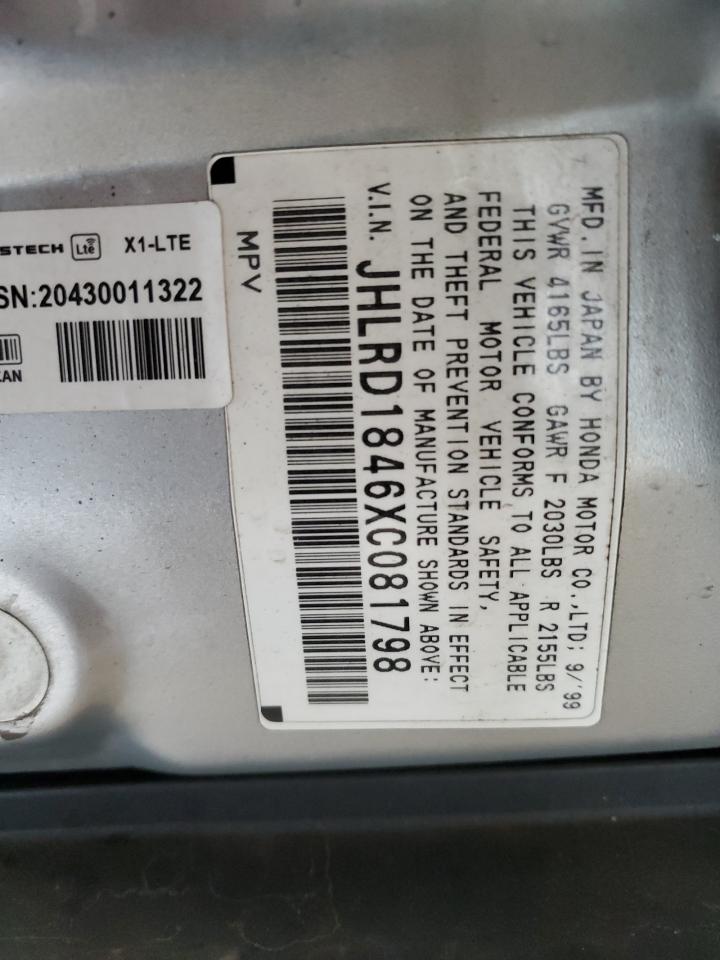 1999 Honda Cr-V Lx VIN: JHLRD1846XC081798 Lot: 64003134