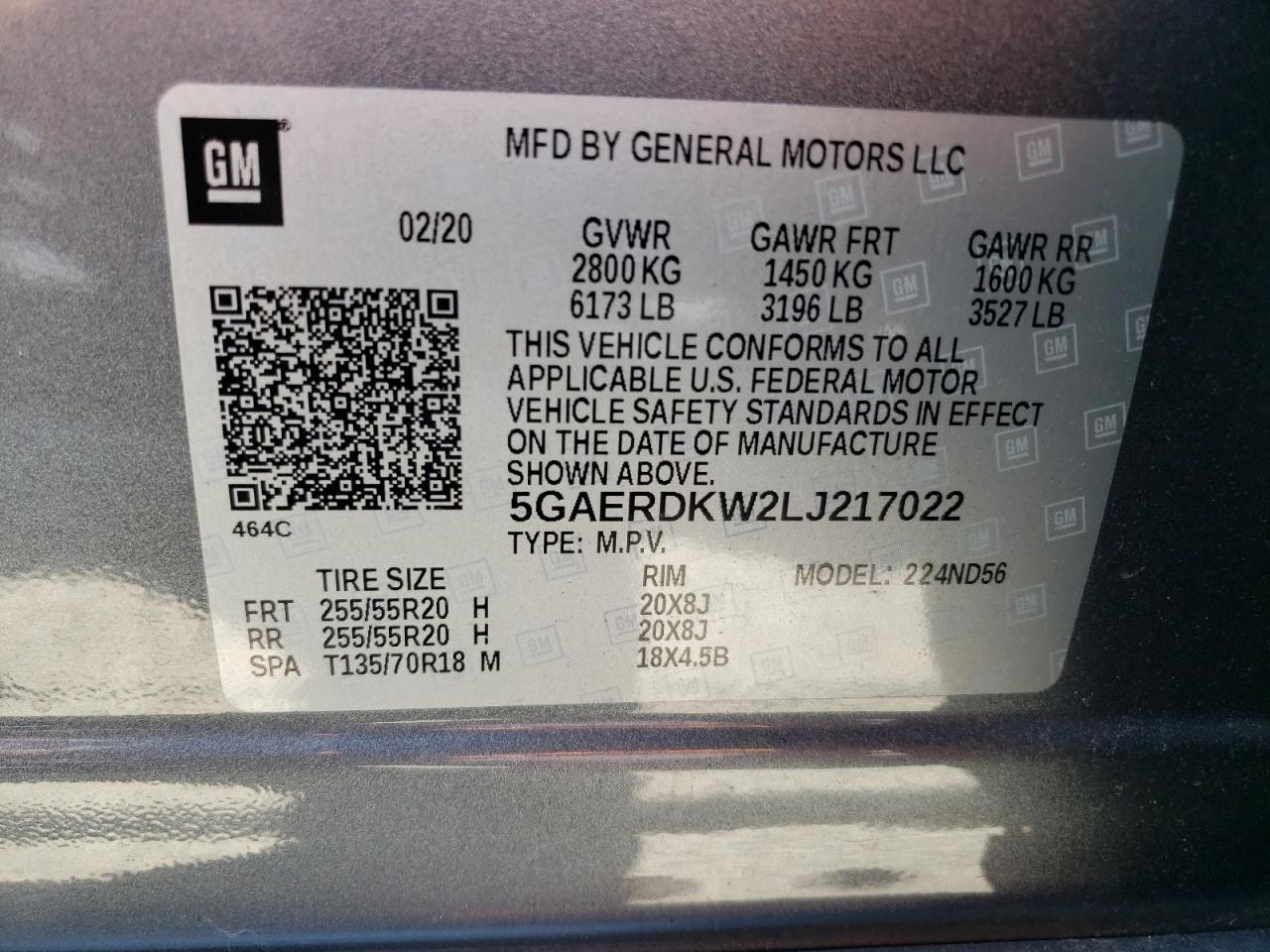 2020 Buick Enclave Avenir VIN: 5GAERDKW2LJ217022 Lot: 64011324