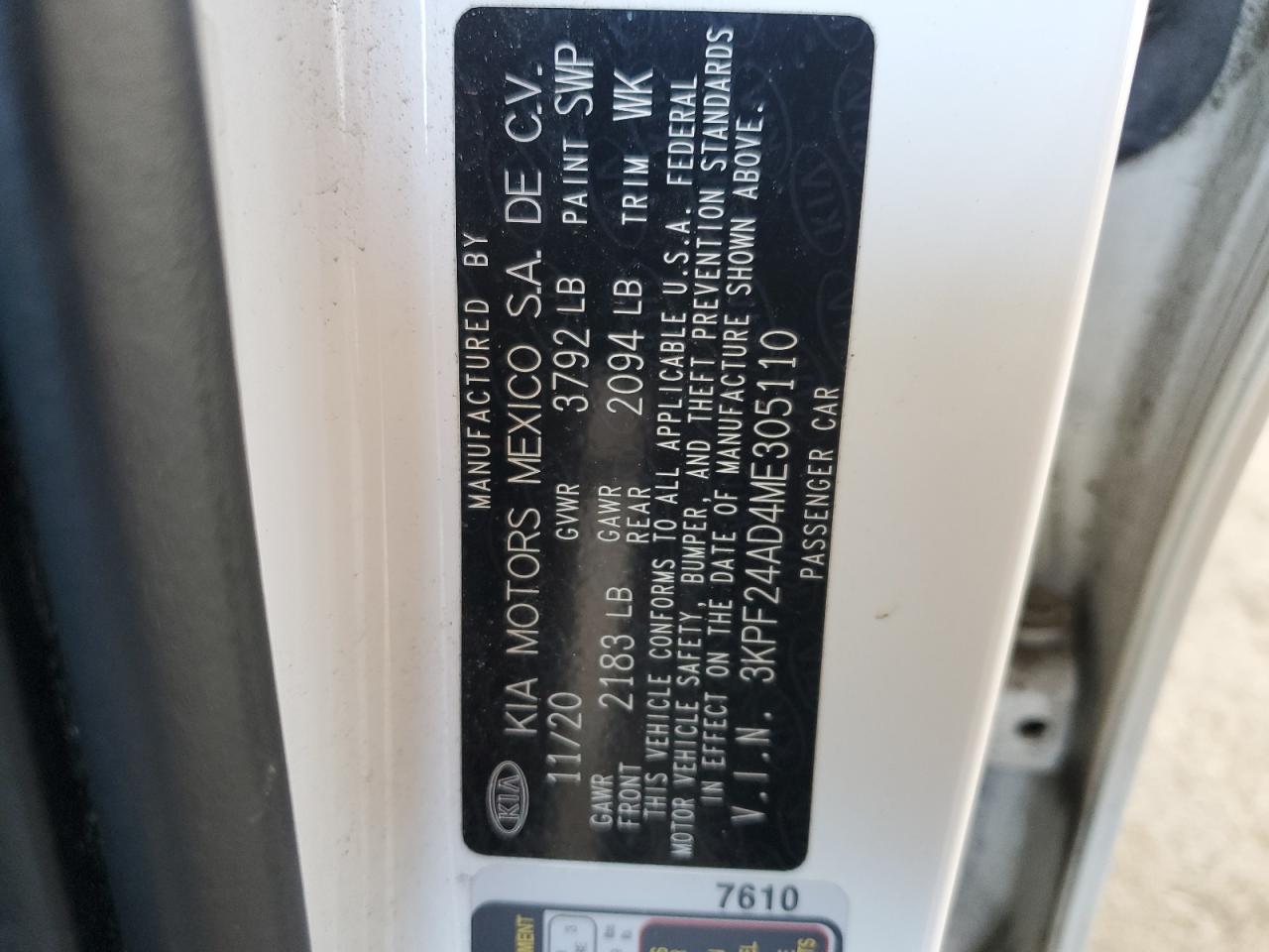 2021 Kia Forte Fe VIN: 3KPF24AD4ME305110 Lot: 65069274