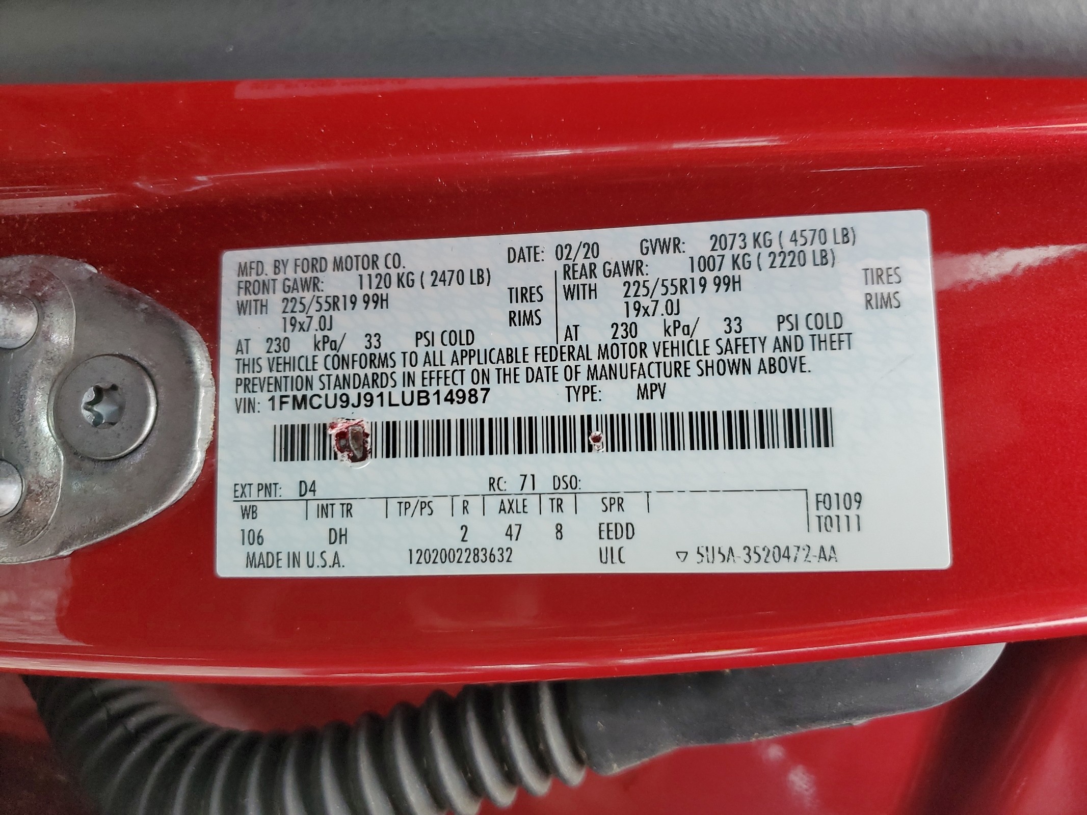 1FMCU9J91LUB14987 2020 Ford Escape Titanium