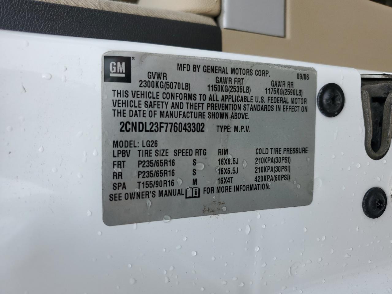 2007 Chevrolet Equinox Ls VIN: 2CNDL23F776043302 Lot: 62272814