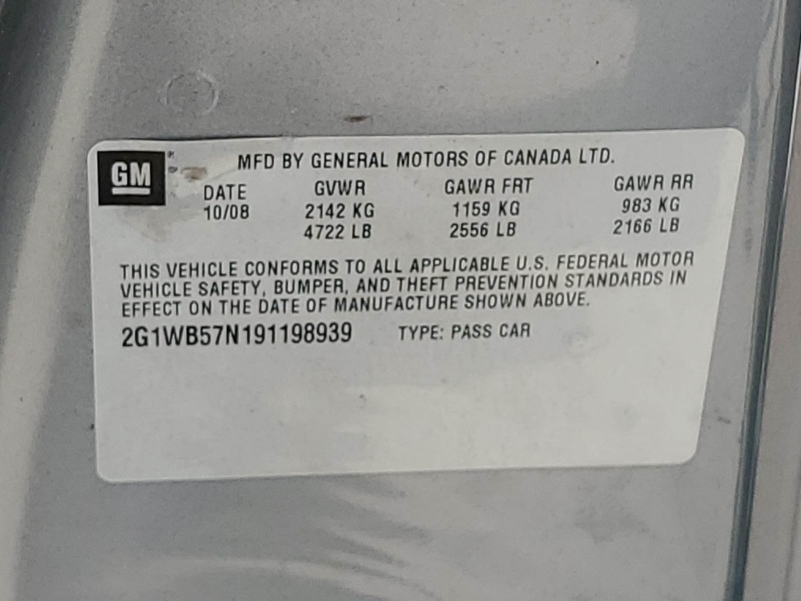 2G1WB57N191198939 2009 Chevrolet Impala Ls