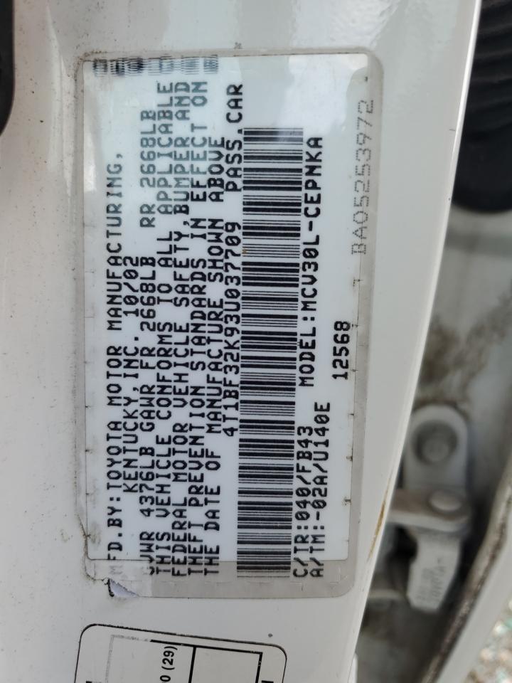 2003 Toyota Camry Le VIN: 4T1BF32K93U037709 Lot: 61458454