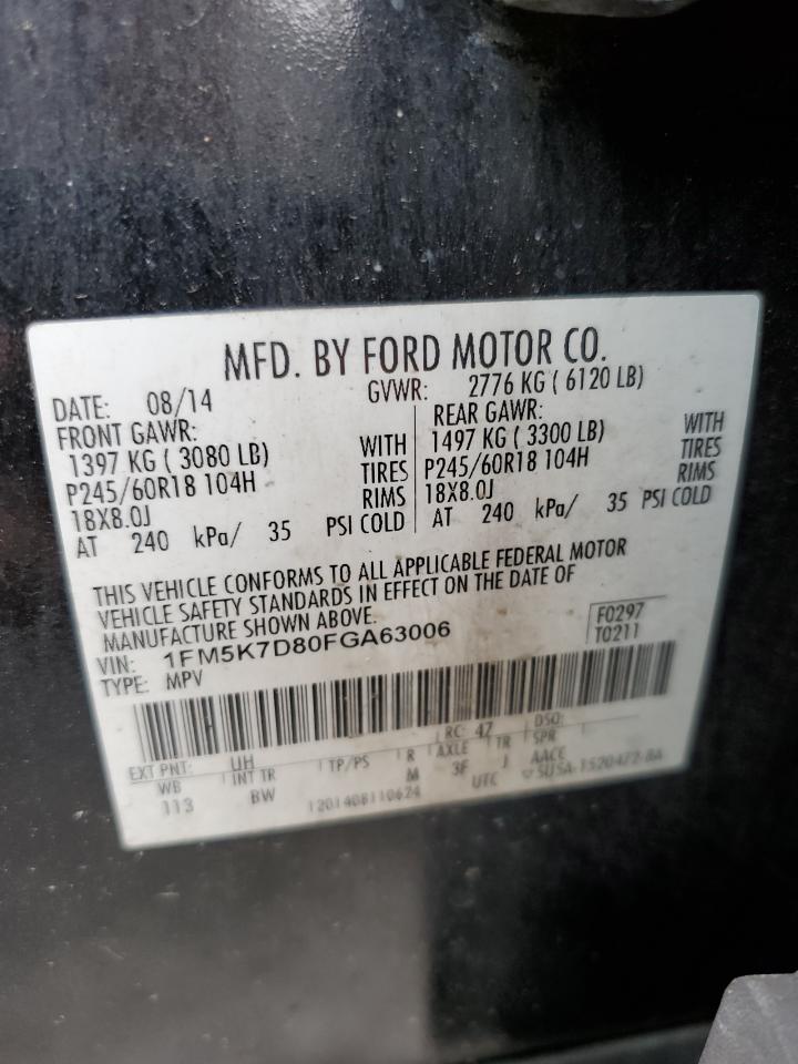 2015 Ford Explorer Xlt VIN: 1FM5K7D80FGA63006 Lot: 62865974