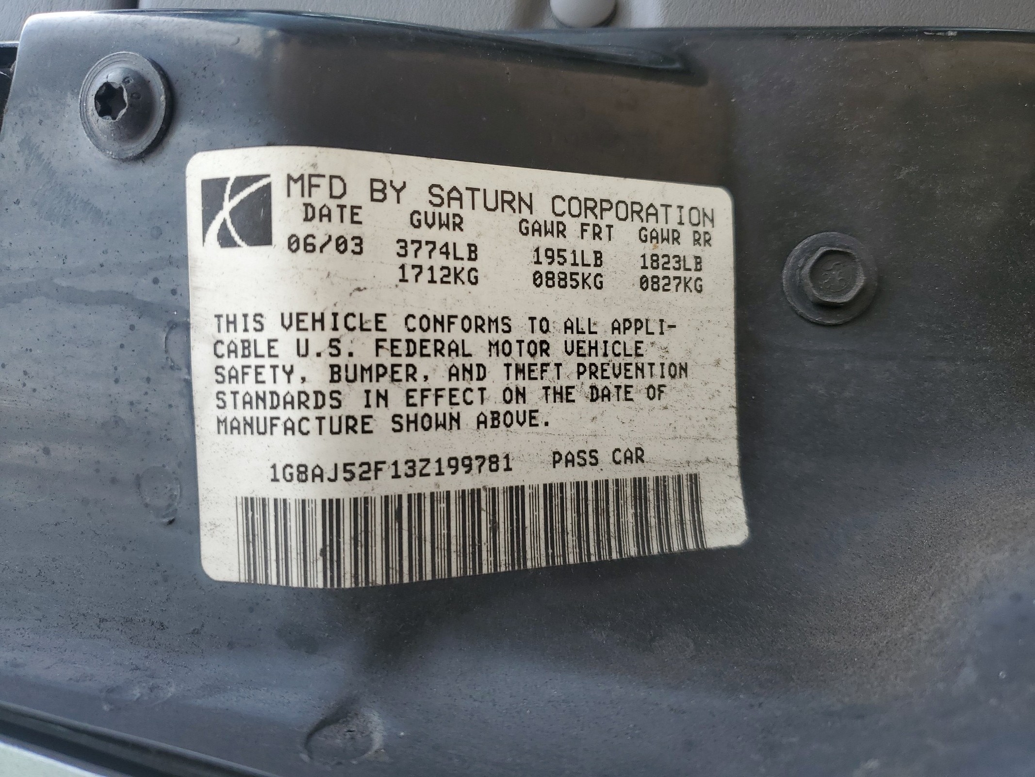 1G8AJ52F13Z199781 2003 Saturn Ion Level 2