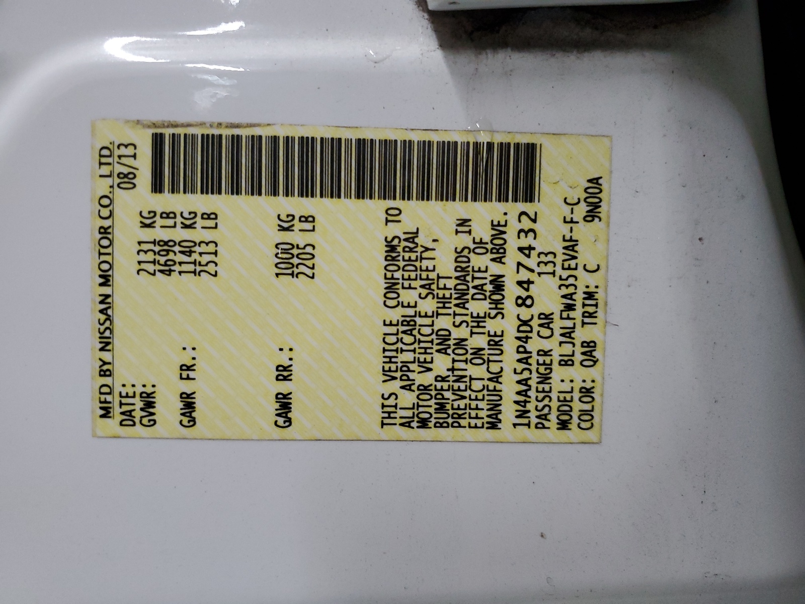 1N4AA5AP4DC847432 2013 Nissan Maxima S