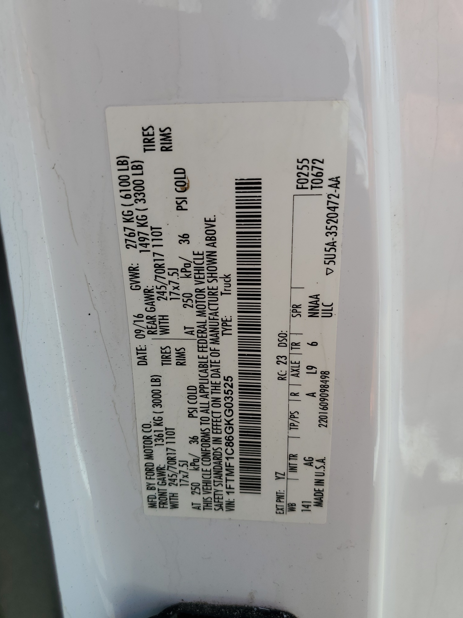 1FTMF1C86GKG03525 2016 Ford F150