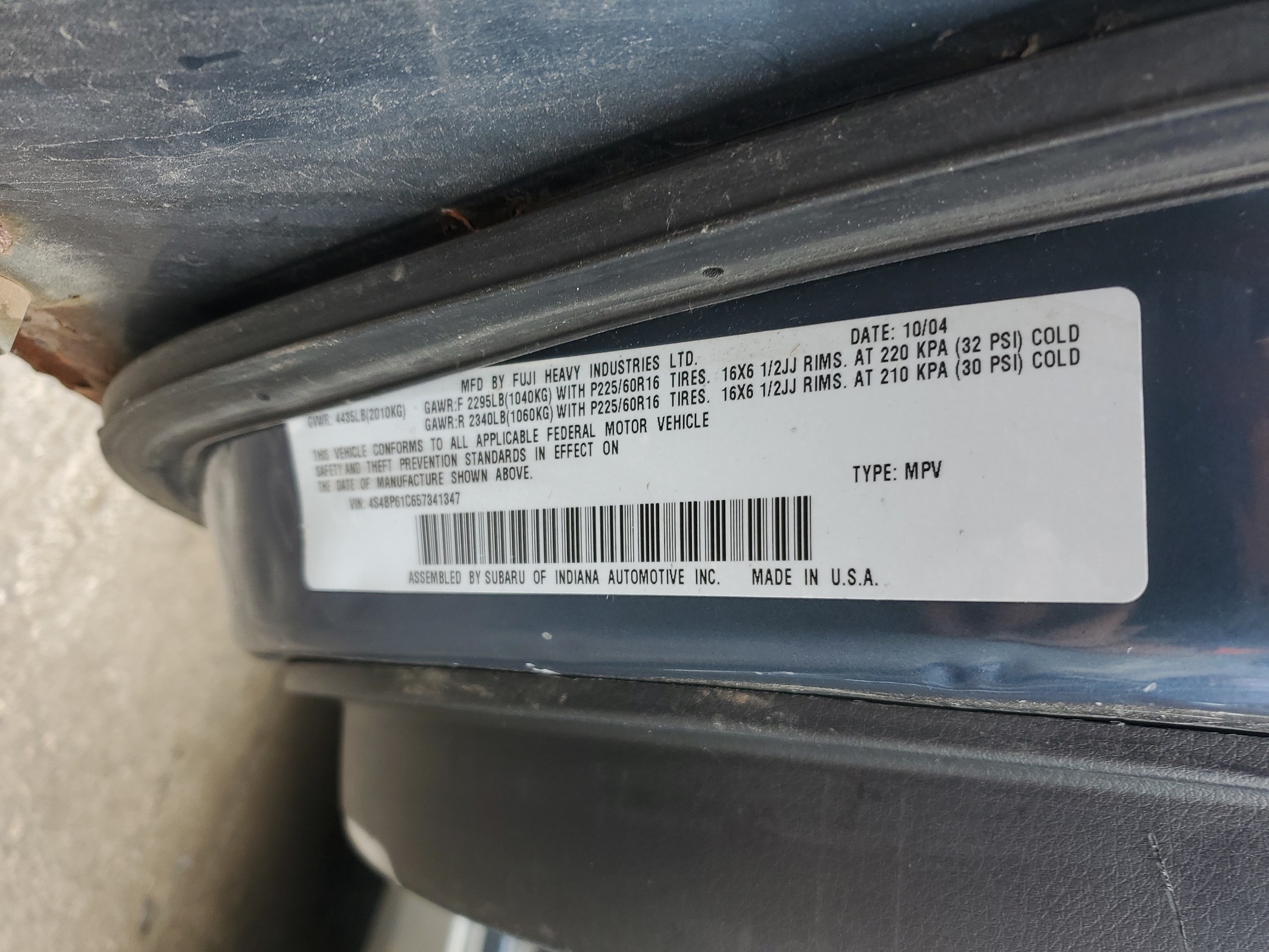4S4BP61C657341347 2005 Subaru Legacy Outback 2.5I