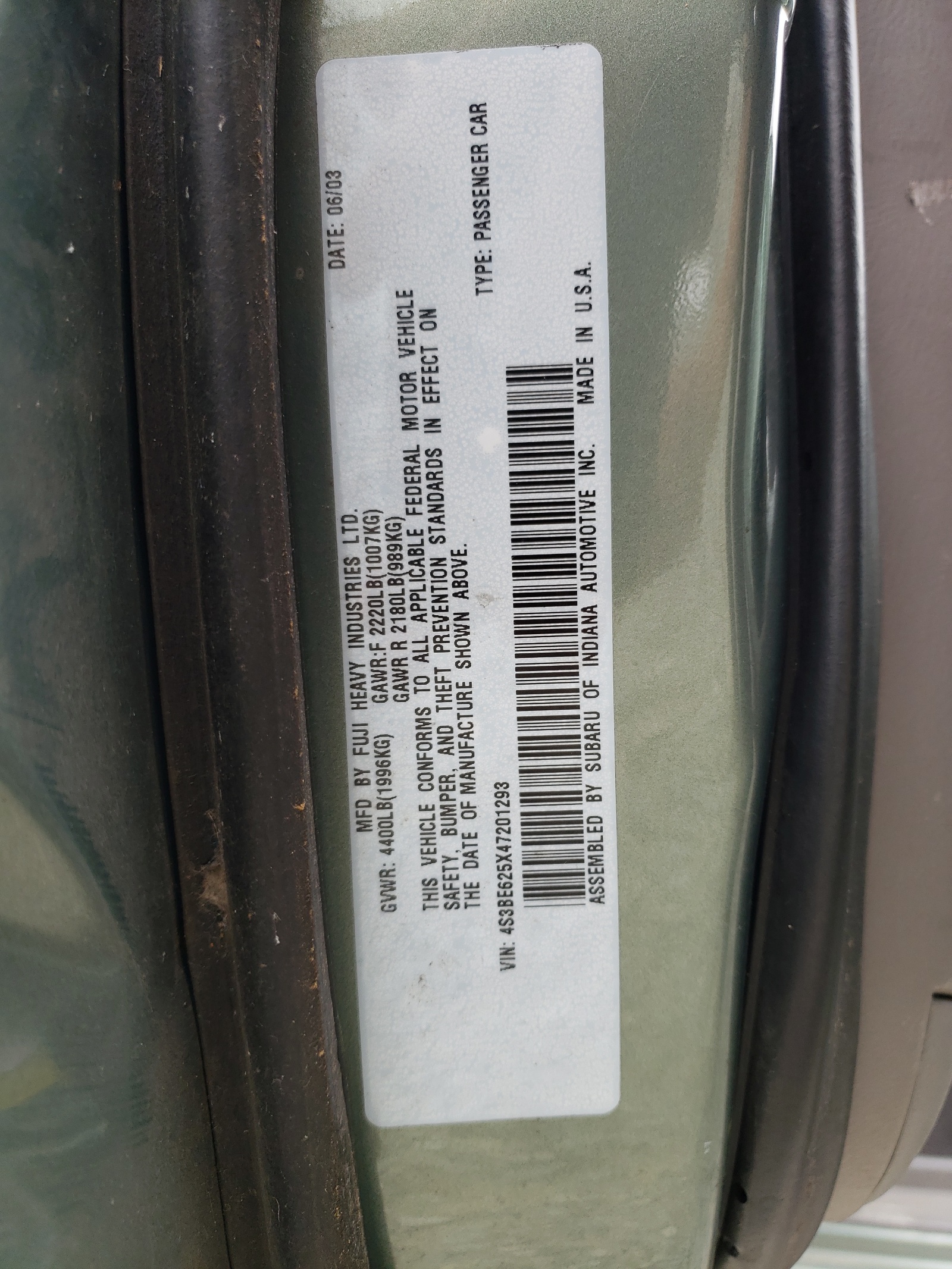 4S3BE625X47201293 2004 Subaru Legacy L Special