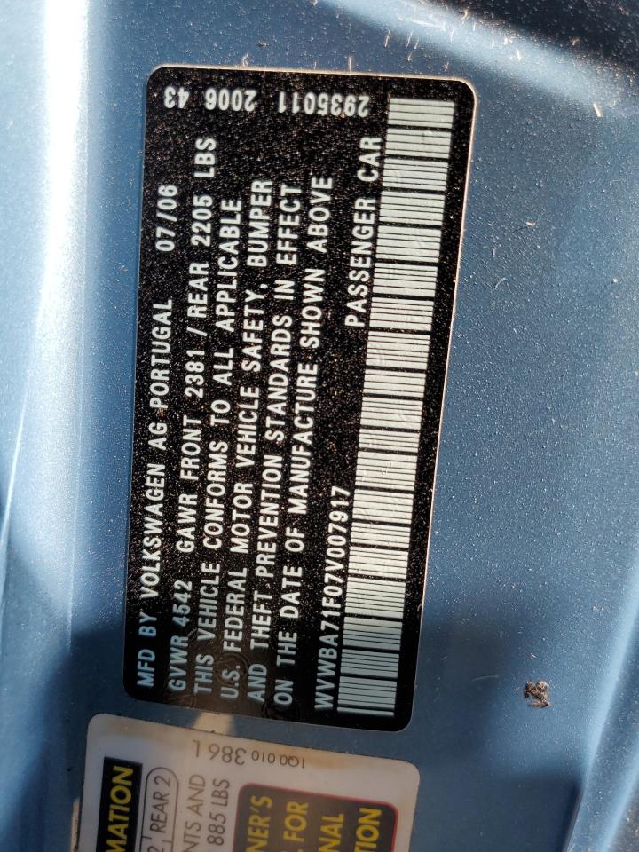 2007 Volkswagen Eos 2.0T VIN: WVWBA71F07V007917 Lot: 63999564