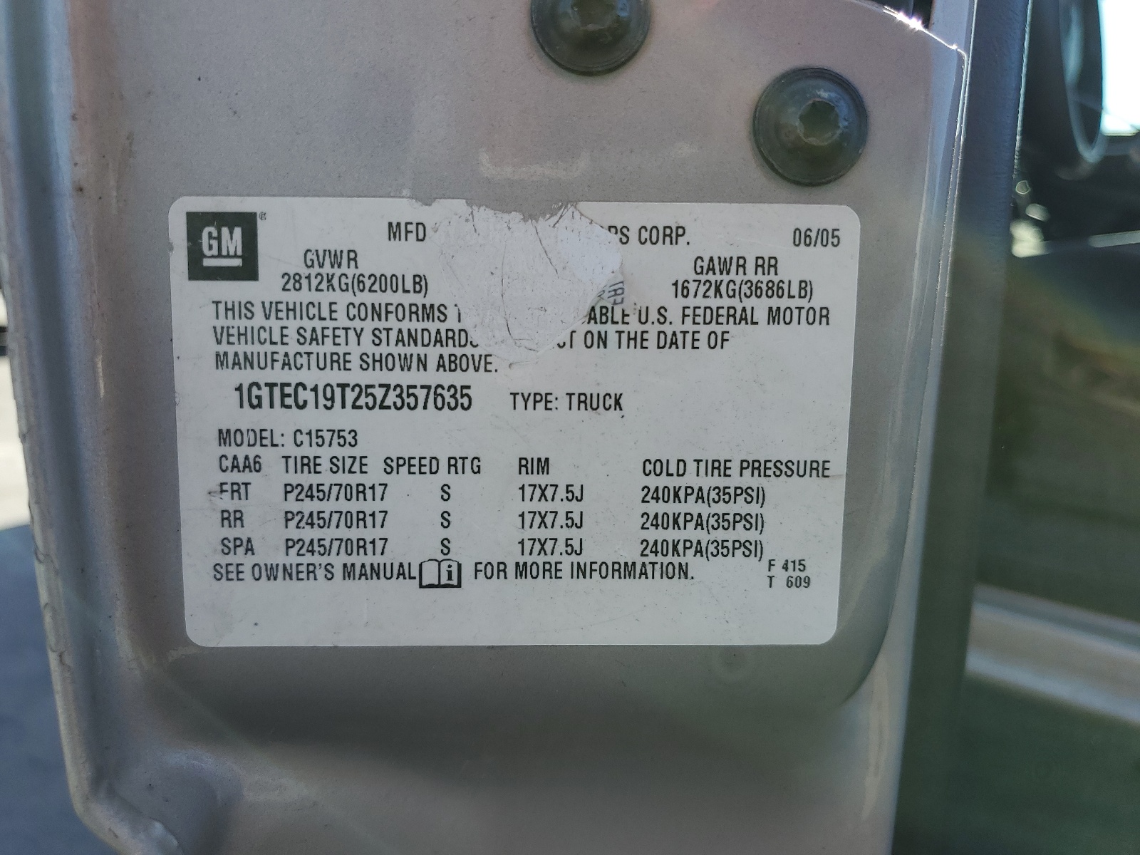 1GTEC19T25Z357635 2005 GMC New Sierra C1500