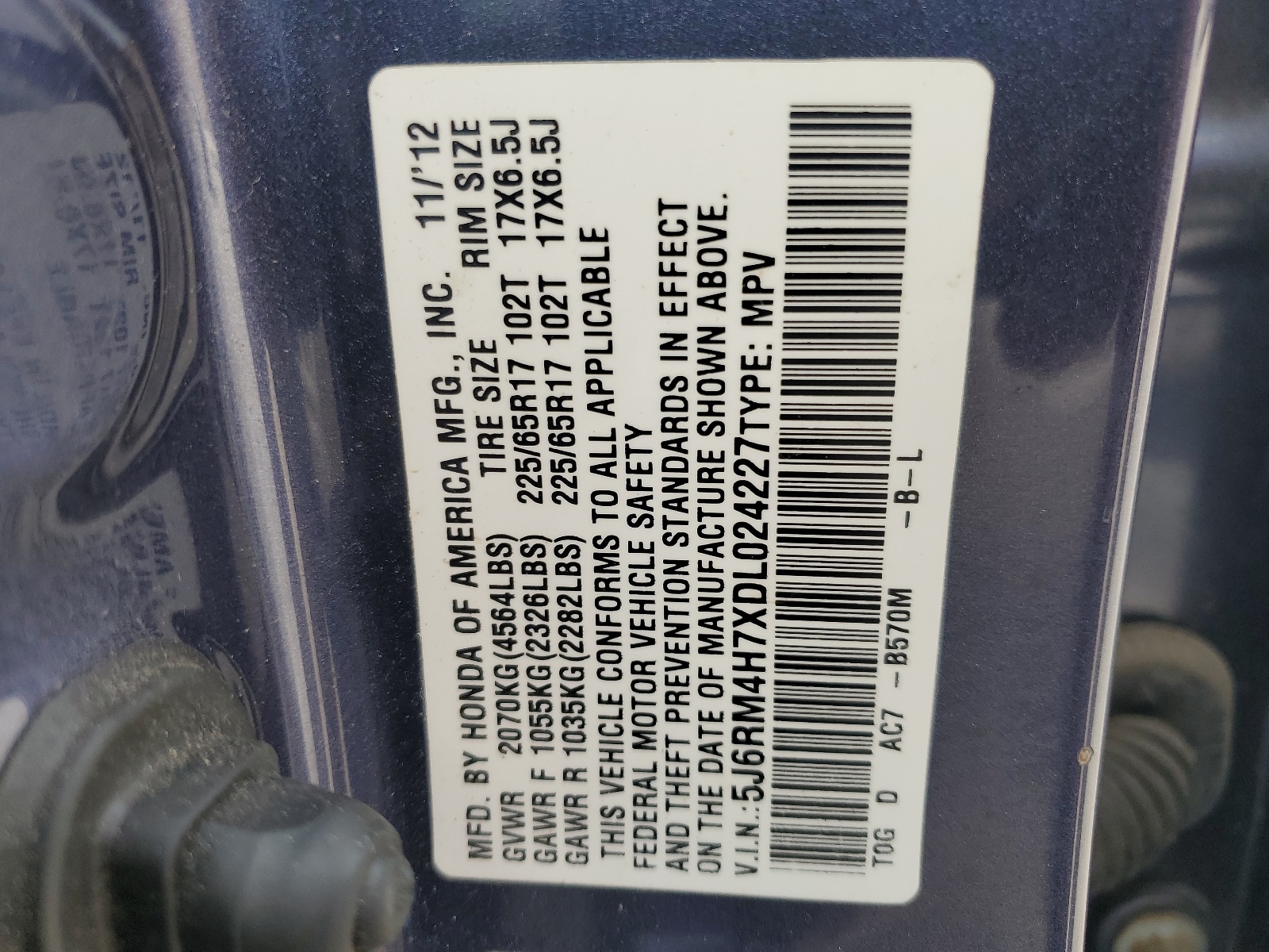 5J6RM4H7XDL024227 2013 Honda Cr-V Exl